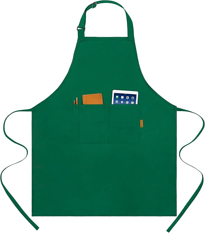 BOHARERS Green Aprons with Pockets - Restaurant Bib Apron for Work Home Kitchen Washable Chef Aprons Costume