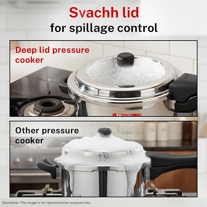 Prestige Deluxe Alpha Svachh Stainless Steel Pressure Cooker with Alpha Base and Deep Lid for Spillage Control, (3 Liter)