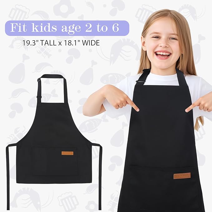 2 Pack Stripes Kids Apron, Kids Cooking Aprons with 2 Pockets, Cute Aprons for Cooking for Boys and Girls