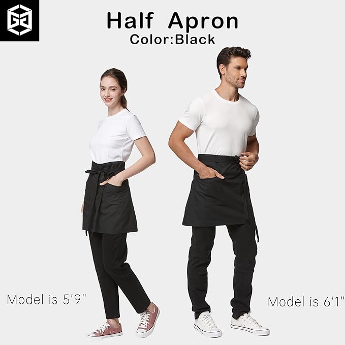 Unisex Waist Apron Half Bistro Apron Server Aprons with Pockets Waterproof 4251BY