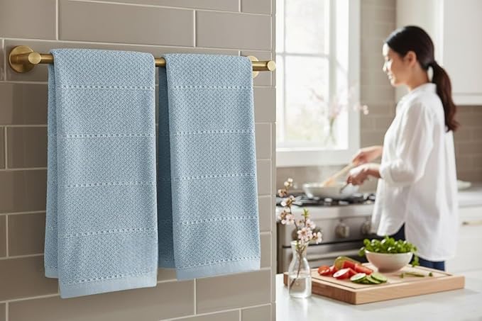 Serafina Home Coastal Sky Light Blue Kitchen Hand Dish Towels: Oversized 28" x 18", 100% Cotton Cloth Soft Cleaning Drying Absorbent Textured Design, Set of 3 Multipurpose for Everyday Use