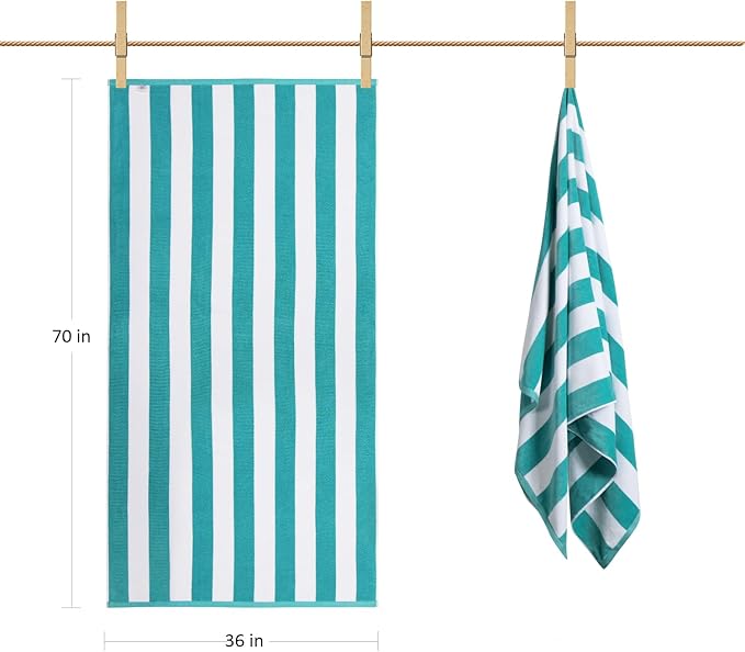 LULUHOME Large Oversized Beach Towel - Big Cotton 36 x 70 Inch Striped Pool Towel, Large Cabana Soft Swimming Towel for Adult Men Women,Turquoise