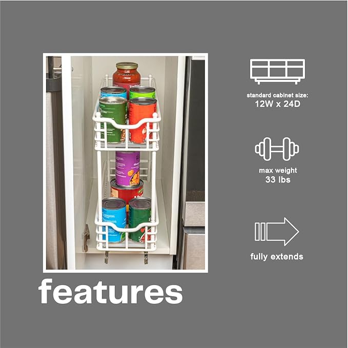 Household Essentials Glidez Multipurpose Paint-Finished Steel Pull-Out/Slide-Out Storage Organizer with Plastic Liners for Under Cabinet Use - 2-Tier Design, White