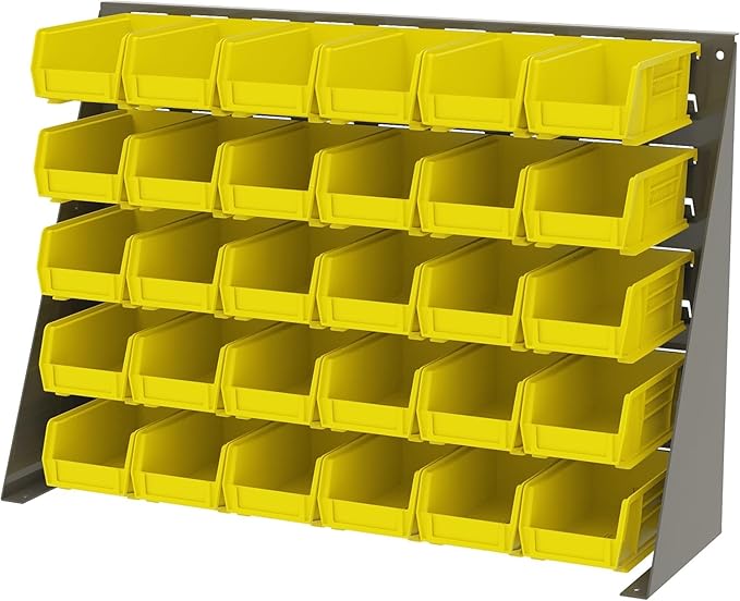 Akro-Mils 30220 AkroBins Plastic Storage Bins, Space-Saving Stackable Bins for Garage, Pantry, Craft Organization, 7" x 4" x 3", Yellow, 24-Pack