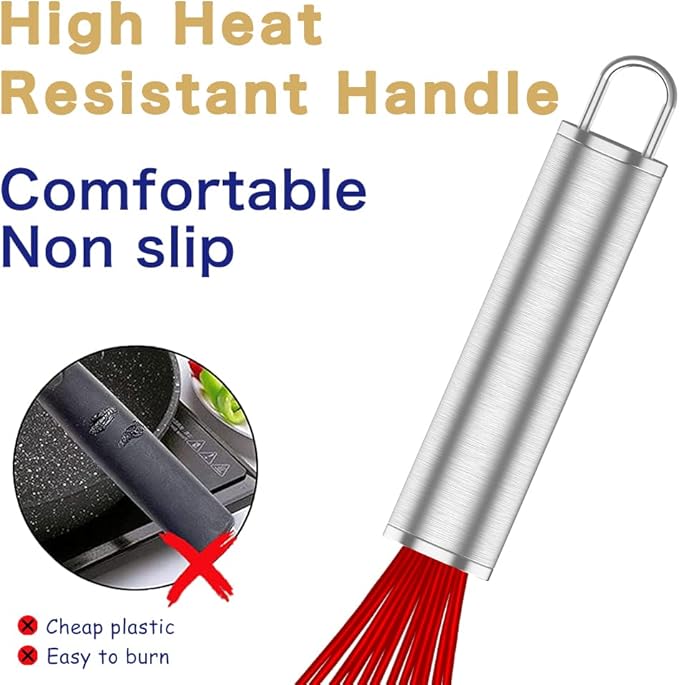 OYV Silicone Rubber Whisk,Premium Whisks For Cooking Non Scratch,Stainless Steel & Silicone Wisk For Nonstick Cookware Pans, High Heat Resistant kitchen Whisks set of 3,Red