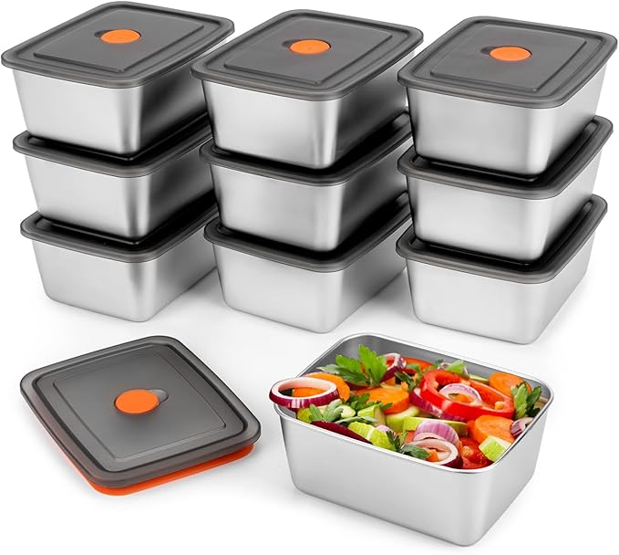 10 PCS(20oz) Stainless Steel Food Storage Containers With Lids | Snack Containers for Kids, Freezer Safe, Microwave Safe | Metal Containers For Meal Prep, Leftovers, Freezer
