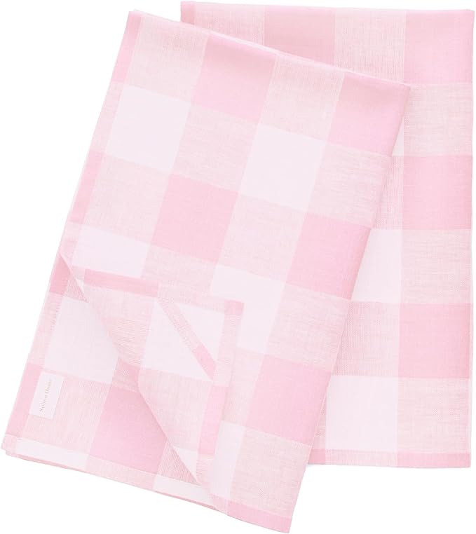 Solino Home Linen Kitchen Towels Set of 2 - Marshmellow Pink 16.5 x 26.5 Inch - 100% Pure Linen Buffalo Check Kitchen/Tea Towels - Machine Washable and Handcrafted from European Flax