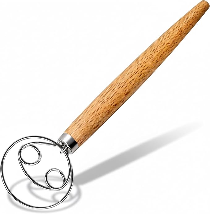 Maxjoy Danish Dough Whisk Stainless Steel Wooden Handle for Sourdough Bread Baking