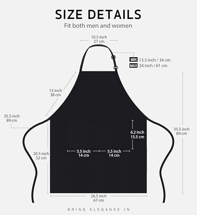 Syntus 12 Pack Bib Apron, Unisex Aprons Adjustable Thicker Version Waterdrop Resistant with 2 Pockets Cooking Kitchen Aprons for Women Men Chef, BBQ Drawing Apron Bulk, Black