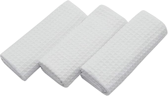 Waffle Weave Kitchen Towels Thick Microfiber Dish Drying Towels Absorbent Tea Towels Hand Towel Lint Free 16Inch x 24Inch 3 Pack White