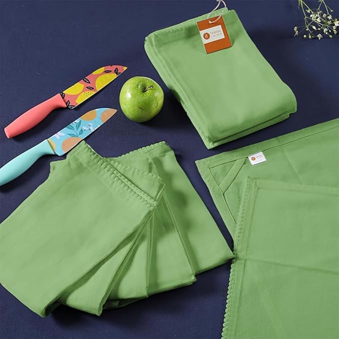 TARAN LIVING Kitchen Towels 100% Cotton Solid Kitchen Dish Cloths, Valentine Decor Kitchen Hand Towel Reusuable Dish Towel for Cleaning & Drying Tea Towels Set 18"x 28", Pack of 6 Green