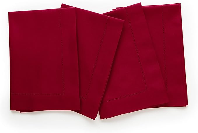 Solino Home Red Napkins Set of 4 - Cotton Linen Hemstitch Dinner Napkins Cloth 20 x 20 Inch for Mothers Day, Memorial Day - Handcrafted and Machine Washable