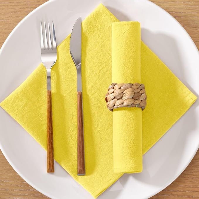 MLMC 8 Pack Yellow Linen Napkins Rustic Washable Cotton Linen Napkins Bulk Set of 8 17"x17" Reusable Dinner Napkins Cloth for Wedding Bridal Shower Gathering Party Everyday Use
