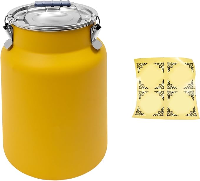 12L Stainless Steel Milk Jug with Sealed Lid and Thick Handle, 7.28in Milk Bucket, Rice Cereal Grain Storage Container for Storing Oil, Ghee, Wine, Tea, Grain, Nut, Snack, Pet Food (Yellow)