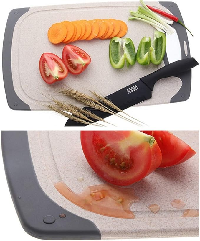 FLYINGSEA Cutting Boards For Kitchen, Anti-Skid Eco-Wheat Straw Cutting Board Set (3 Pcs), Dishwasher Safe (light brown)