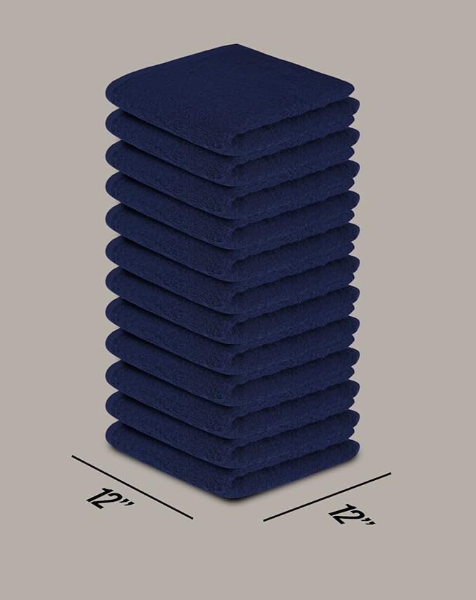 Softolle 100% Cotton Washcloths 24 Pack (12x12 Inches) Soft, Highly Absorbent Washcloth, Face Towels, Wash Cloths for Face, Ring Spun, Bulk Pack (Navy Blue/White, 24 Pack)