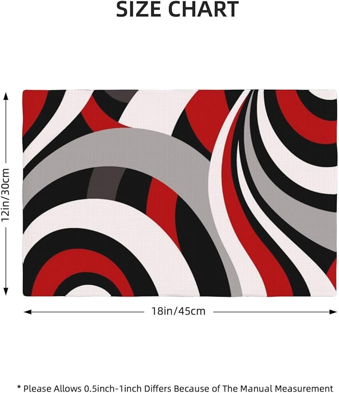 Black Red Retro Modern Swirl Linen Placemats Set of 4, Washable Heat Resistant Table Mats for Dining Table Kitchen Party Holiday Outdoor Farmhouse Gardening, Kitchen Home Decor, Black Red White Grey