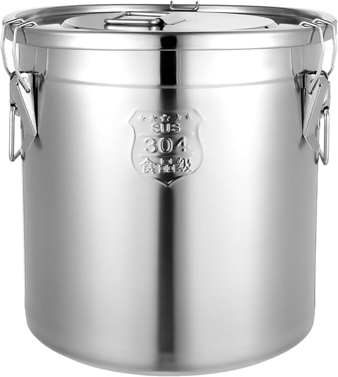 33L/8.72Gal Stainless Steel Airtight Canister Food Storage Canisters with Airtight Lid&Locking Clamp Rice Cereal Grain Canisters Container Bucket for Rice Milk Jug Coffee Bean Cookies Storage