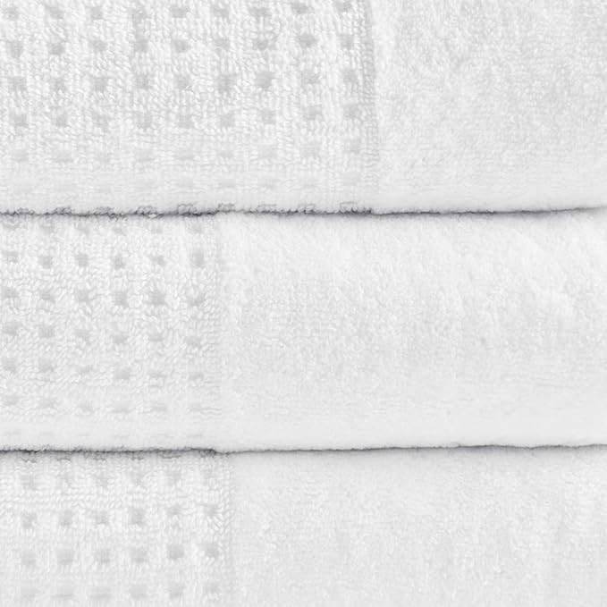 Madison Park Spa Waffle 100% Cotton Luxurious Towel Set, Premium Texture Waffle Weave, Highly Absorbent, Quick Dry, Hotel & Spa Quality Wash Clothes for Bathroom, Assorted Sizes, White 6 Piece