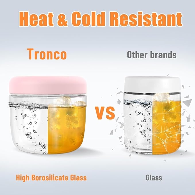 Tronco 24 oz Glass Food Storage Containers with Lids, Airtight, Leak & Spill Proof Glass Lunch Bowls for Meal Prep, Salad, Yogurt, Soup & Stew, Microwave & Dishwasher Safe, BPA-Free