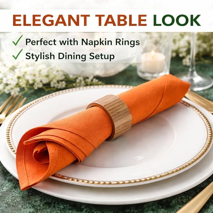 Marubhumi Cotton Cloth Dinner Napkins Set of 12, 18x18 Natural Premium Quality Mitered Corners Cotton Blend Wedding and Cocktail Napkins, Machine Washable (Orange)