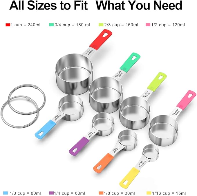 Wildone Measuring Cups & Spoons Set of 18 - Includes 8 Stainless Steel Nesting Measuring Cups, 9 Measuring Spoons, 1 Leveler, Ideal for Dry and Liquid Ingredients