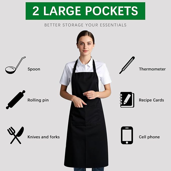 Bib Apron - Unisex Black Aprons 2 Pockets Cooking Kitchen Apron for Chef,BBQ Drawing aprons black (10 PCS)