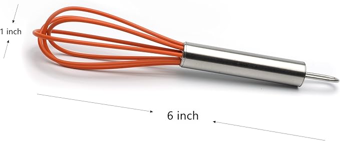 Mini Whisks 6 inch 4Pcs silica gel stainless steel Whisk, Hand Egg Mixer for Flour Cake Egg, Kitchen Cooking Baking Use Whisk （red，yellow，orange，blue）