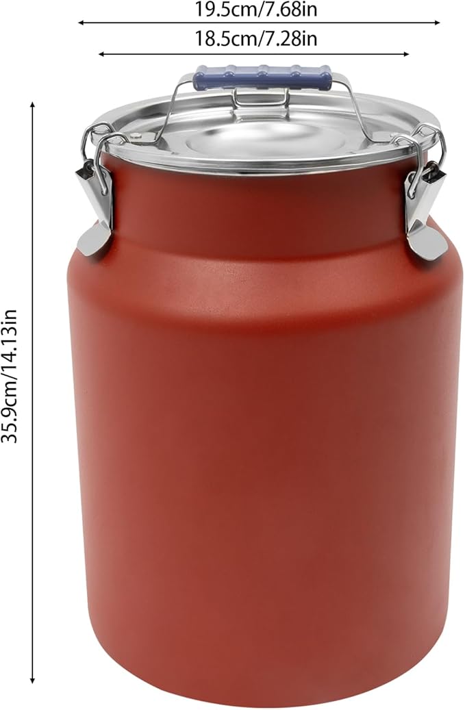 12L/3.17Gal Stainless Steel Airtight Canister Red Round Food Storage Canisters with Airtight Lid&Locking Clamp Rice Cereal Grain Canisters Container Bucket for Rice Milk Jug Coffee Bean Storage