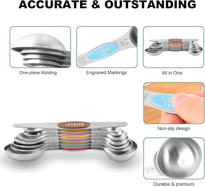 EDELIN Measuring Cups and Magnetic Measuring Spoons Set, Stainless Steel 5 Cups and 7 Spoons (Multi-colour)