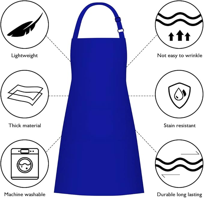 Jubatus 2 Pack 100% Cotton Aprons with 2 Pockets Cooking Chef Kitchen Adjustable Bib Apron for Women Men, Blue