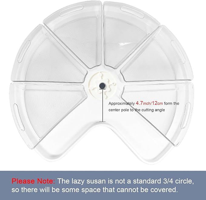 Leeden Lazy Susan Organizer for 26" Diameter Corner Lazy Susan, Plastic Kitchen Cabinet Storage Bins with Handle, 6 Packs, 1/8 Wedge - Food Safe, BPA Free