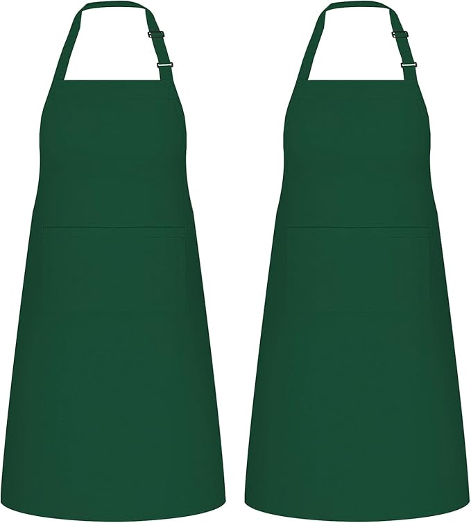 NLUS 2 Pack Kitchen Aprons with 2 Pockets for Women Men, Chef Aprons for Baking BBQ Cooking, Green