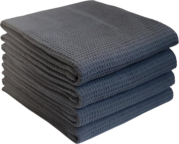 PY HOME & SPORTS Dish Towels Set - 17 x 25 Inches 4 Pieces Grey 100% Cotton Waffle Weave Kitchen Towels, Absorbent Kitchen Hand Dish Cloths for Cleaning and Drying