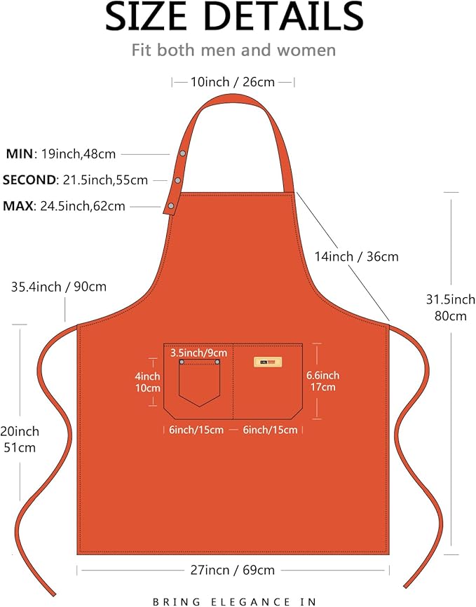 Yuubin Extra Large Aprons for Men Adjustable Button Apron with Pockets Chef Cooking Kitchen Aprons Women,Water&Oil Resistant