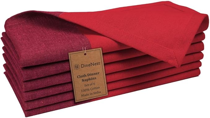 Set of 6 Cloth Dinner Napkins 100% Cotton - Soft Durable Washable - for Dining Parties Weddings Christmas Easter and Everyday Use Farmhouse Table Cloth Napkins 18x18 Inch Red
