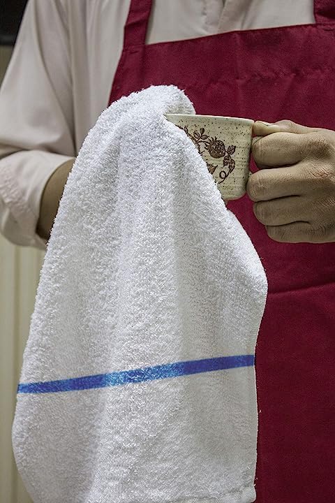 GREEN LIFESTYLE Terry Towels 14" x 17" 60 Pack - Cotton Bar Towels, Cleaning Rags, Absorbent Terry Cloth Kitchen Towels for Restaurant, Food Service and Home Use (White with Blue Stripe)