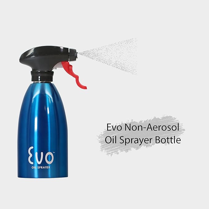 Evo Oil Sprayer 18/8 Stainless Steel, Non-Aerosol for Olive, Cooking Oils, and Vinegars, Blue, 16-Ounce Capacity