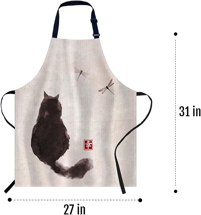 oFloral Vintage Cat and Dragonfly Apron Adjustable Bib Chef Aprons Cooking Apron Unisex Women Men Aprons Perfect for Home Kitchen, Baking, Gardening, Restaurant, Coffee house BBQ
