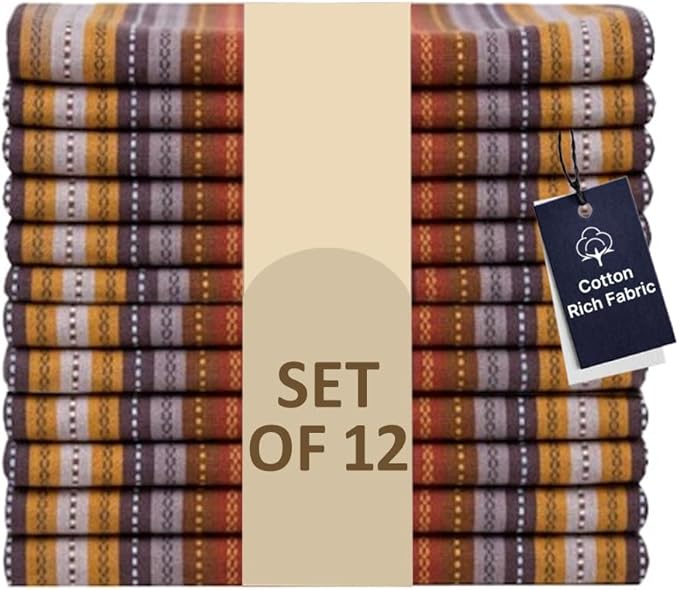 LFH Home Cotton Rich Cloth Salsa Napkin Set of 12 Washable Soft Durable Striped Table Napkins for Dining Wedding, Daily Use Reusable Eco-Friendly Napkins for Elegant Table Settings(18x18)-Rust Multi