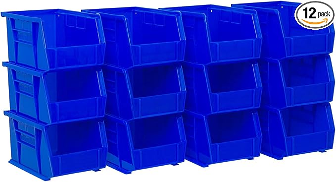 Akro-Mils 30237 AkroBins Plastic Storage Bins, Space-Saving Stackable Bins for Garage, Pantry, Craft Organization, 9" x 6" x 5", Blue, 12-Pack