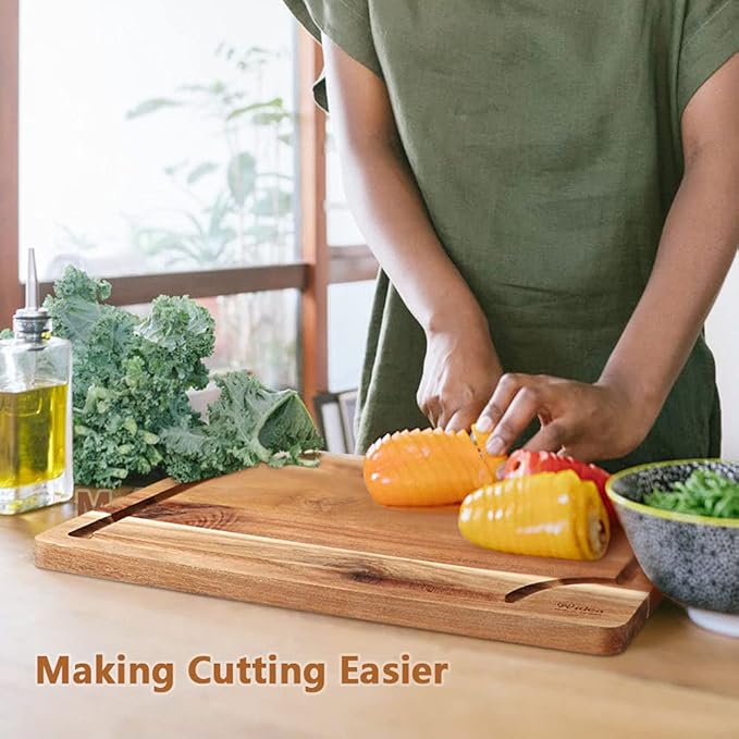 Acacia Wood Cutting Board Set with Juice Groove (3 Pieces), Organic Wooden Cutting Boards for kitchen, Butcher Block Cutting Board for Meat, Vegetable, Wooden Chopping Board 15x10, 12x8, 9x6 inch