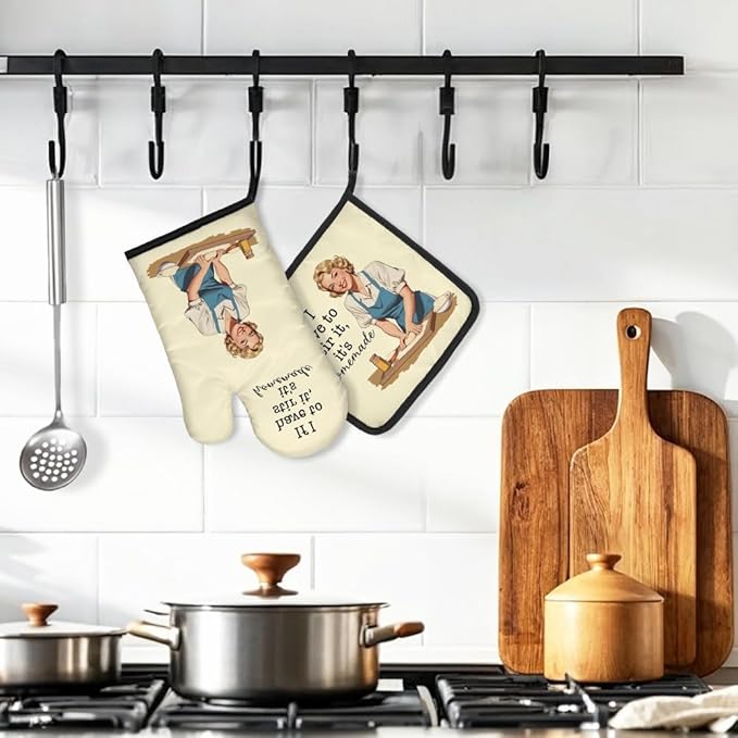 DYJYBMY If I Have to Stir It It's Homemade Funny Oven Mitts and Pot Holder Set for Cooking Grilling, Kitchen Gadgets for Women, Funny Baking Gifts for Chef Friend, Hostess Baking Gifts for Mom Sister