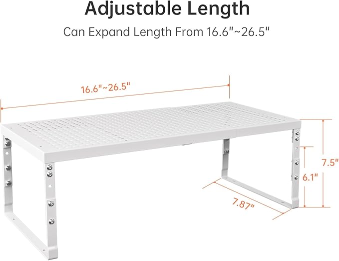 Expandable Adjustable Stackable Kitchen Organizer,Pantry Storage Shelves Racks,for cabinets Shelf, Kitchens, countertops, bathrooms,RV(2Packs/White,Medium)