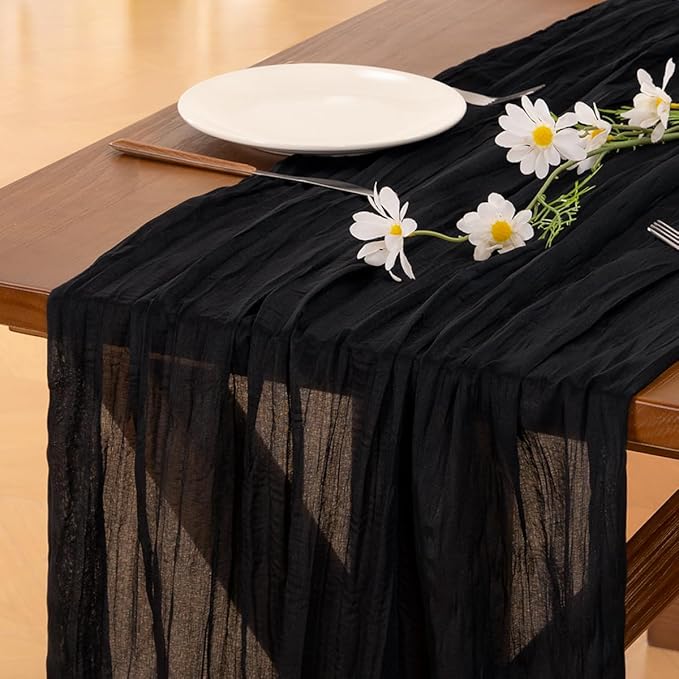 Socomi 2pcs Black Easter Spring Cheesecloth Table Runner Boho Rustic Gauze 120 inch 10FT Cheese Cloth Runner for Wedding Party Baby Shower Birthday Home Decor Holiday Decorations