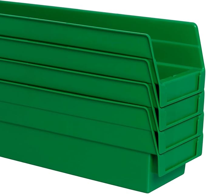 Akro-Mils 30120 Plastic Shelf Bins, Heavy Duty Storage Bins for Garage, Closet, and Drawer Organization, 12" x 4" x 4", Green, 24-Pack