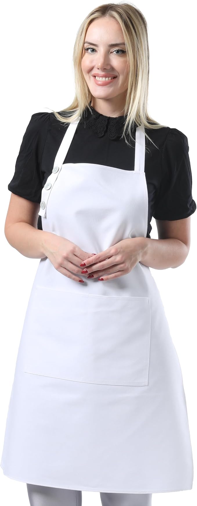 TOSHE Kitchen Apron Waterdrop Resistant Cotton Apron with adjustable Aprons for Women with Pockets 10 Color option Cooking White Apron(White)