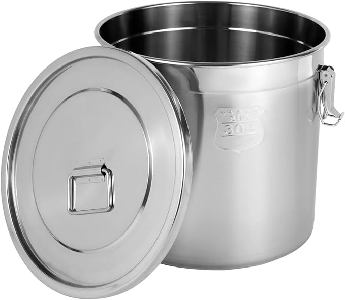 33L/8.72gal Stainless Steel Airtight Canister, Food Storage Canisters with Airtight Lid&Locking Clamp, Rice Cereal Grain Canisters Container, Storager Bucket for Flour, Coffee Bean, Sugar, Cookie