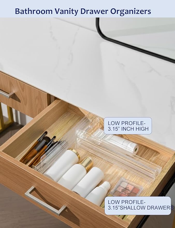 Clear Drawer Dividers with Non-Slip Adhesive, 5 Pack Adjustable Drawer Dividers for Clothes & Makeup, 3.15" Deep Plastic Drawer Separators for Dresser, Baby Nursery & Bathroom Cabinet
