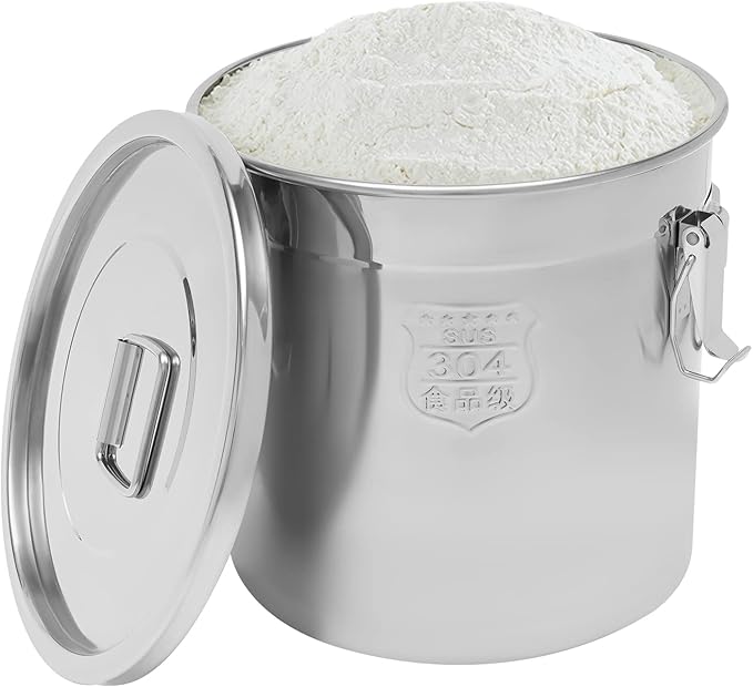 304 Stainless Steel Airtight Canister for Kitchen, Bucket Canisters,Cereal Container with Airtight Lid and Handles,Rice Cereal Grain Storage Canisters for Household (21L/ 4.62Gal)